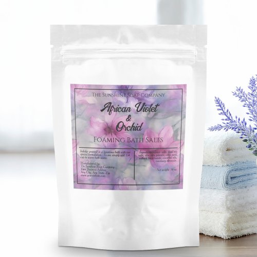Pink and Purple Flowers Waterproof Bath Salts Label