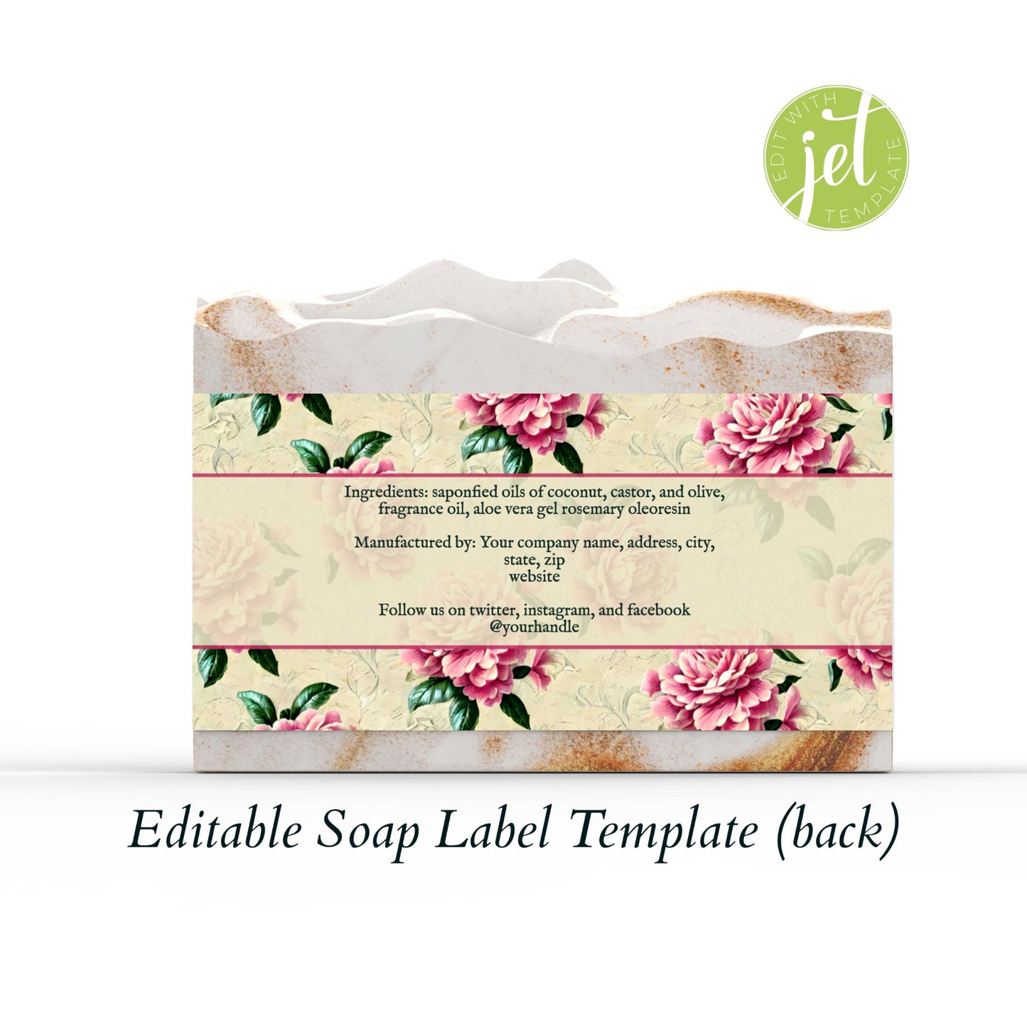 Pink Gardenias Floral Botanical Editable Printable Soap Label Template