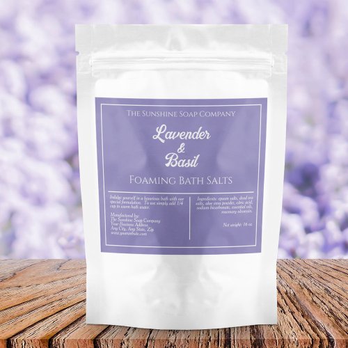 Purple and White Waterproof Bath Salts Pouch Label