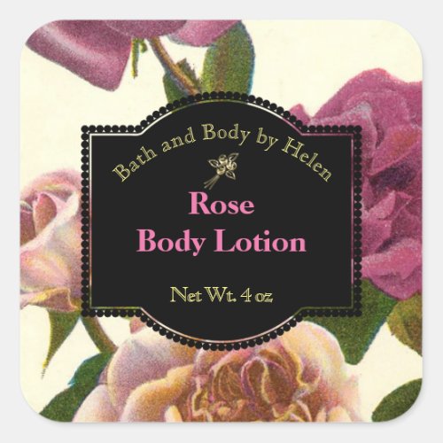 Rose Themed Soap and Bath Products Label - square