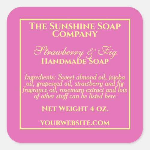 Simple pink and yellow soap cosmetics label