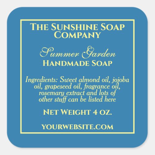Simple teal blue and yellow soap cosmetics label