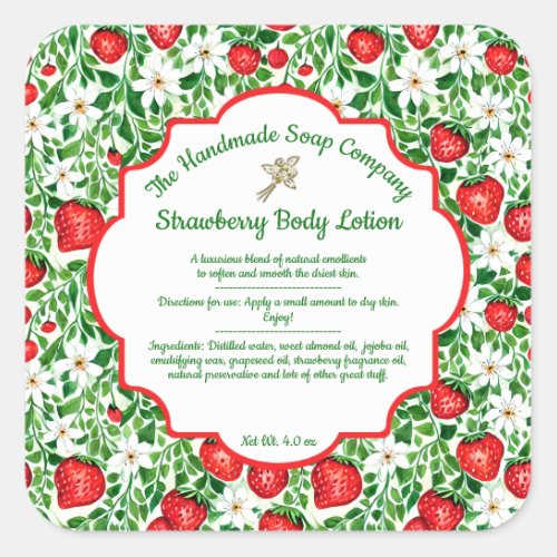 Strawberries Soap Cosmetics Label w ingredients