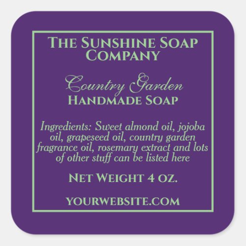 Vintage style dark purple green  soap cosmetic square sticker
