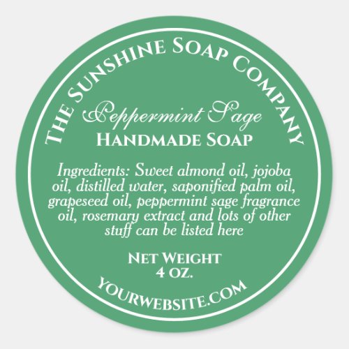 Vintage style green with white text soap cosmetic classic round sticker