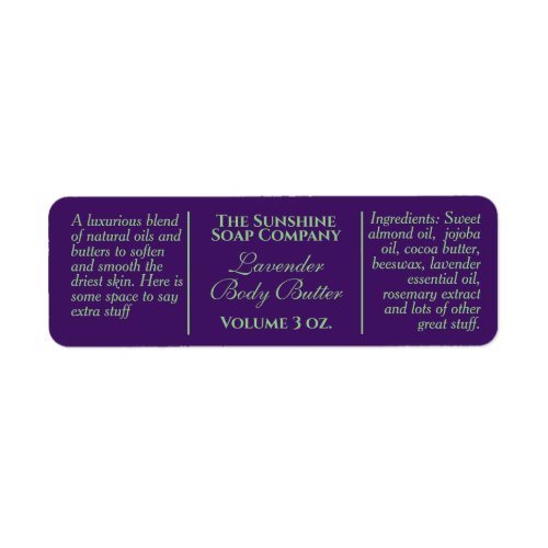 Vintage style purple and green cosmetic label