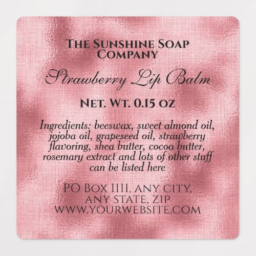 Vintage style waterproof cosmetics woven pink foil labels