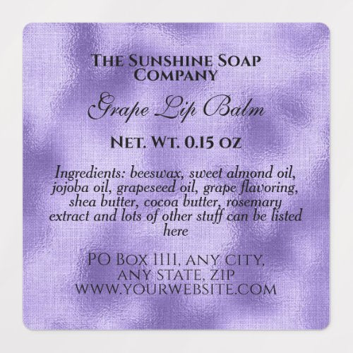 Vintage style waterproof woven purple foil soap labels