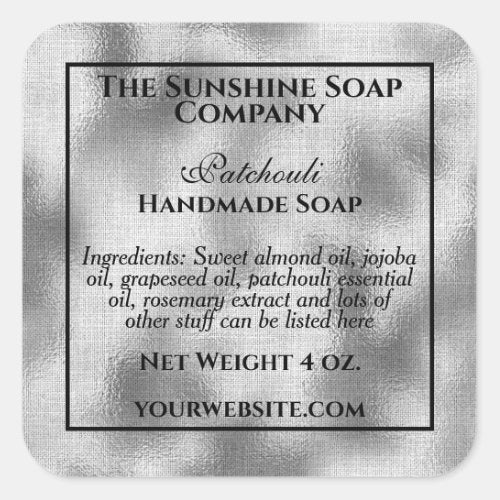 Vintage style woven silver foil soap cosmetics square sticker