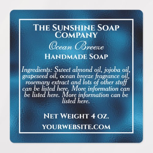 Waterproof blue foil and white soap cosmetics labels