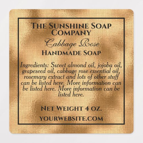 Waterproof gold foil and black text soap cosmetics labels