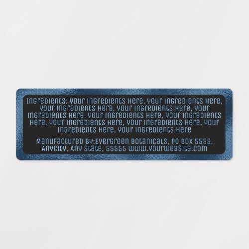 waterproof ingredients label - black and blue