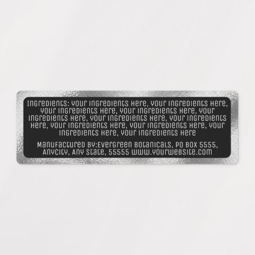 waterproof ingredients label black silver rectangl