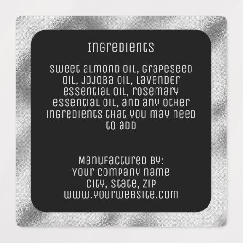 waterproof ingredients label - black silver square