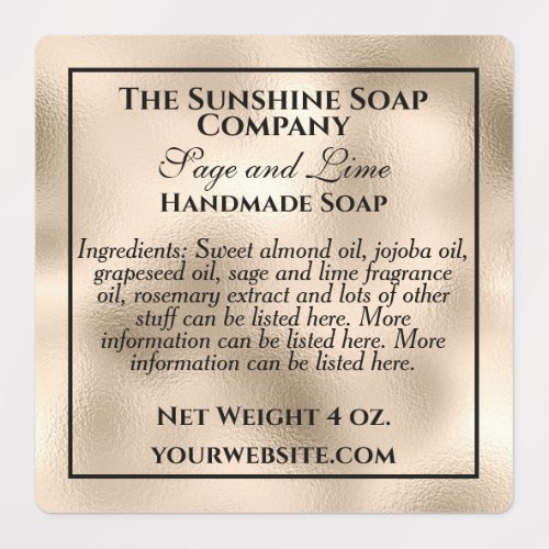 Waterproof pearl foil and black text soap cosmetics labels