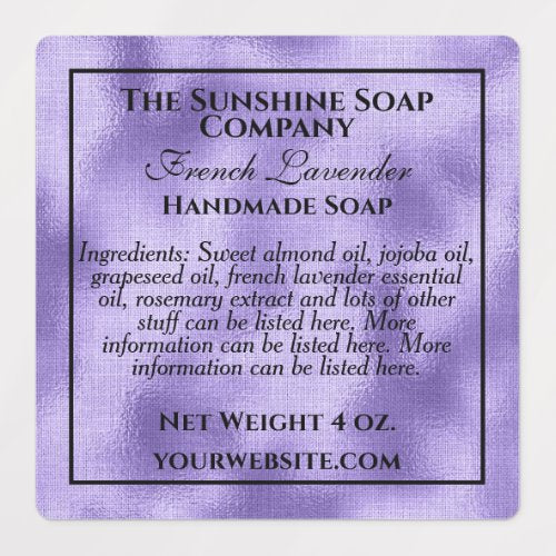 Waterproof purple foil and black soap cosmetics labels