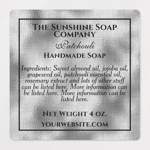 Waterproof silver foil black text soap cosmetics labels
