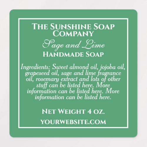 Waterproof simple green and white soap ingredients labels