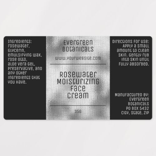waterproof soap and cosmetics label  - black and silver foil