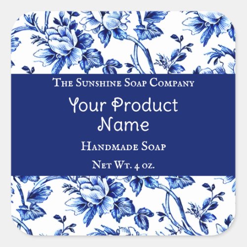 White and Blue Floral Soap Cosmetics Square Sticker
