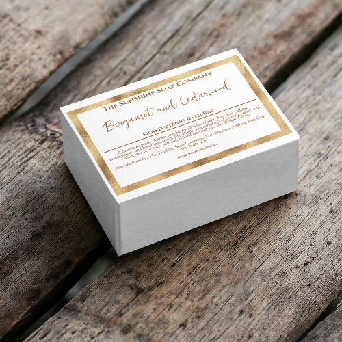 White and faux gold waterproof soap box label