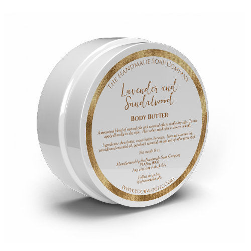 White and Gold Cosmetics Jar Label with Ingredients - 3” diameter