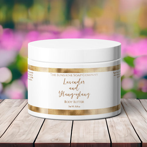 White and Gold Foil Waterproof Cosmetics Jar Label -  8.25" x 1.75"