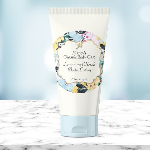 Yellow and Blue floral bath and body label