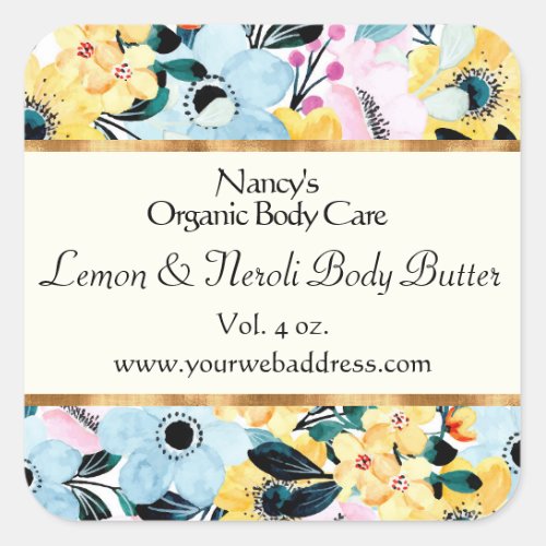 Yellow and Blue Floral soap and cosmetics label