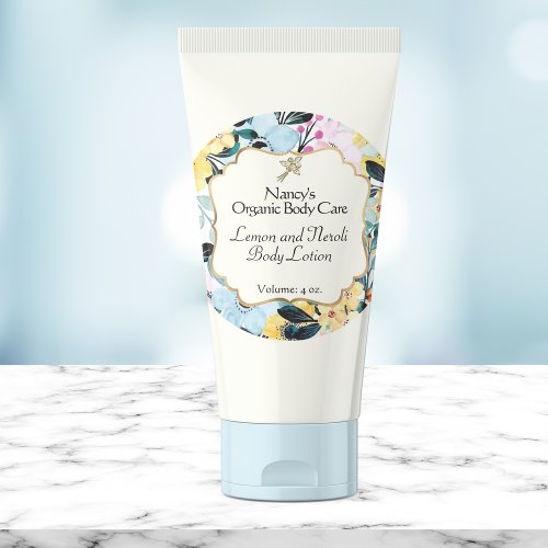 Yellow and Blue floral waterproof bath and body label